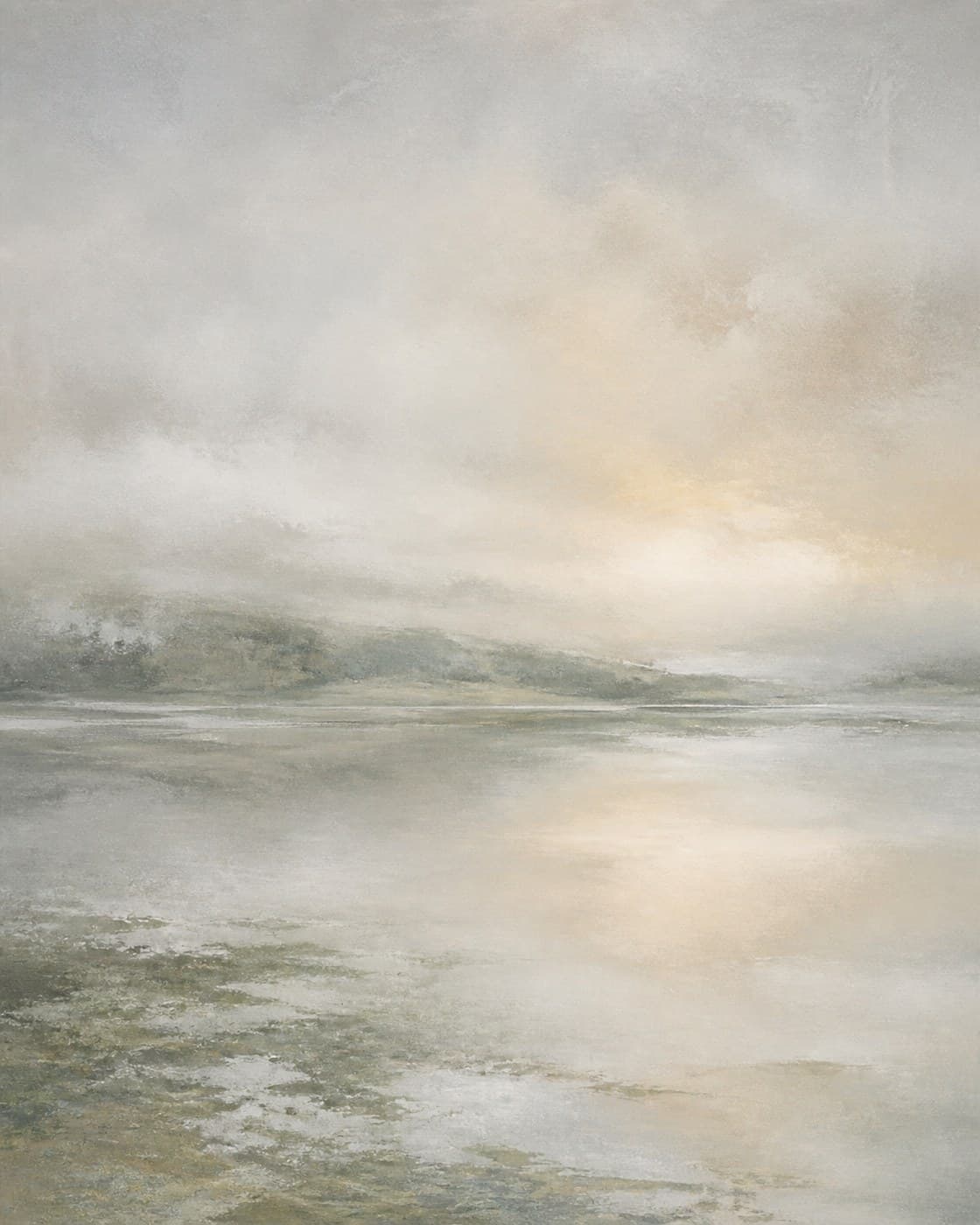 Quiet Horizon, an abstract work from the Nature & Silence collection. A nearly weightless horizon where pale earth, mist and still water become difficult to separate.